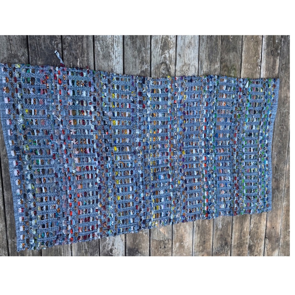The Farmhouse Rachel Ashwell Boho Multicolor Woven Rag Rug Blue Textured Accent